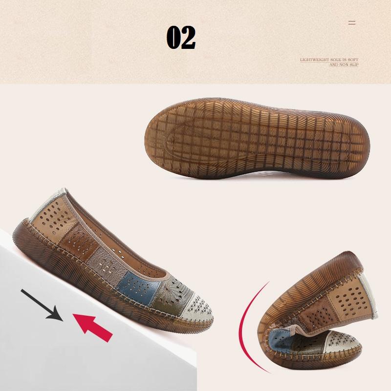 Fashion New Genuine Leather Ballet Flats Women's Summer Breathable Shoes Slip On Hollowed Nurse Loafers Woman Vintage Driving Moccasins