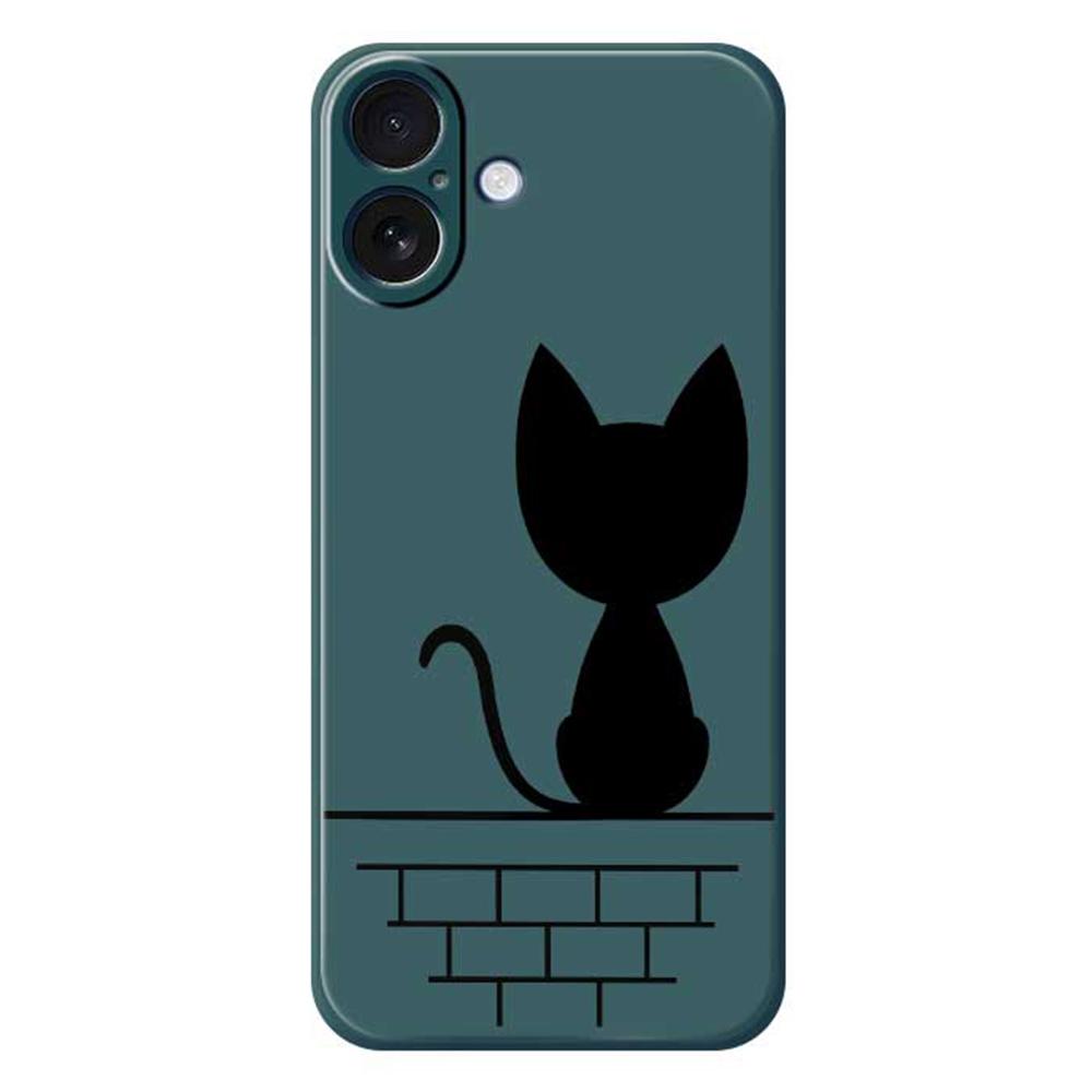 For iPhone 17 Case Black Cat On the Wall Pattern Printing Straight Edge TPU Phone Back Cover