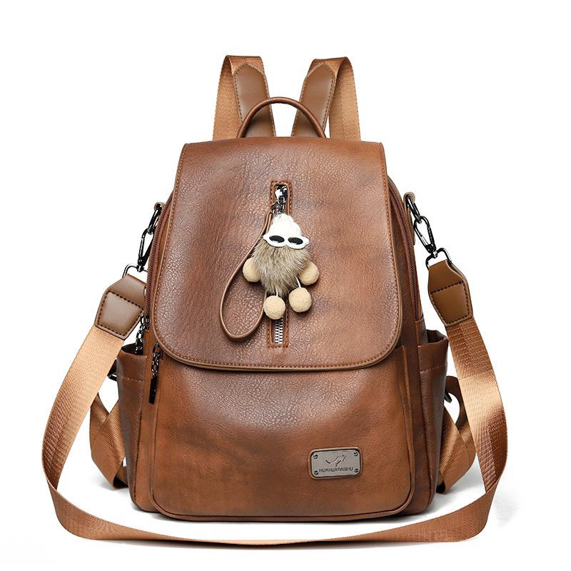 

Travel Backpack Women s Travel Backpack Large Capacity PU Multifunctional Shoulder Bag коричневий