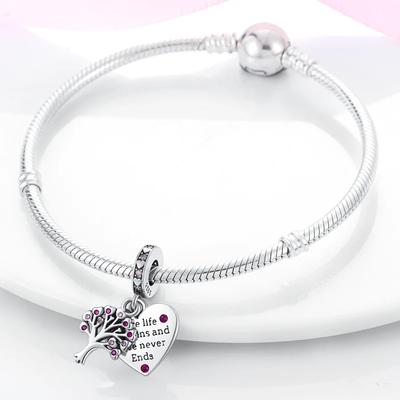 Charms Copperpink Life Tree Heart-Shaped Beads Fit Charms Plataoriginal Bracelet Beads Women Jewellery Making Gifts
