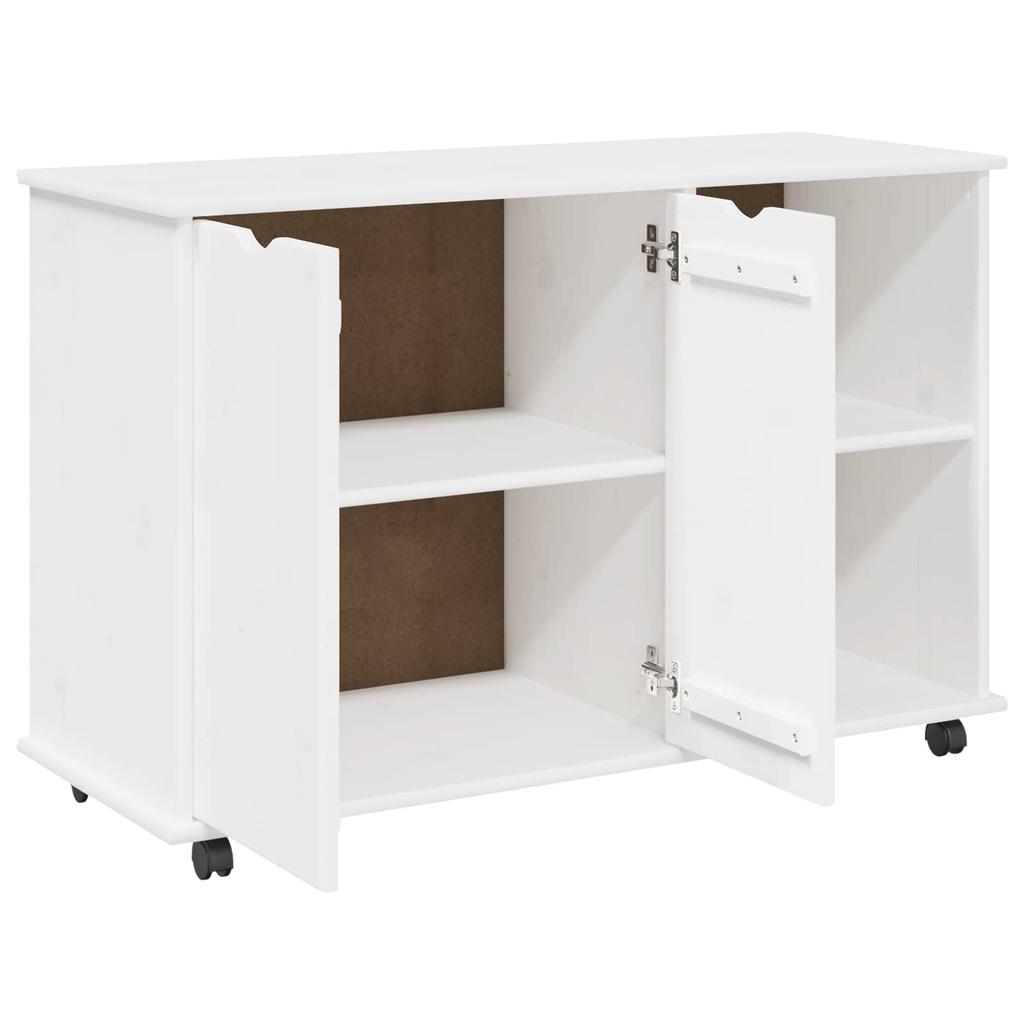 Rollcontainer mit Rädern Weiß 100 x 39 x 65,5 cm Massivholz Kiefer