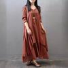 Loose Sleeved Cotton Linen Long Dress