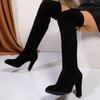 Fashion Luxury Designer Side Zipper Over The Knee Boots Sexy Pointed Toe Suede Super High Heel Riding Boots Solid Black Shoes Women