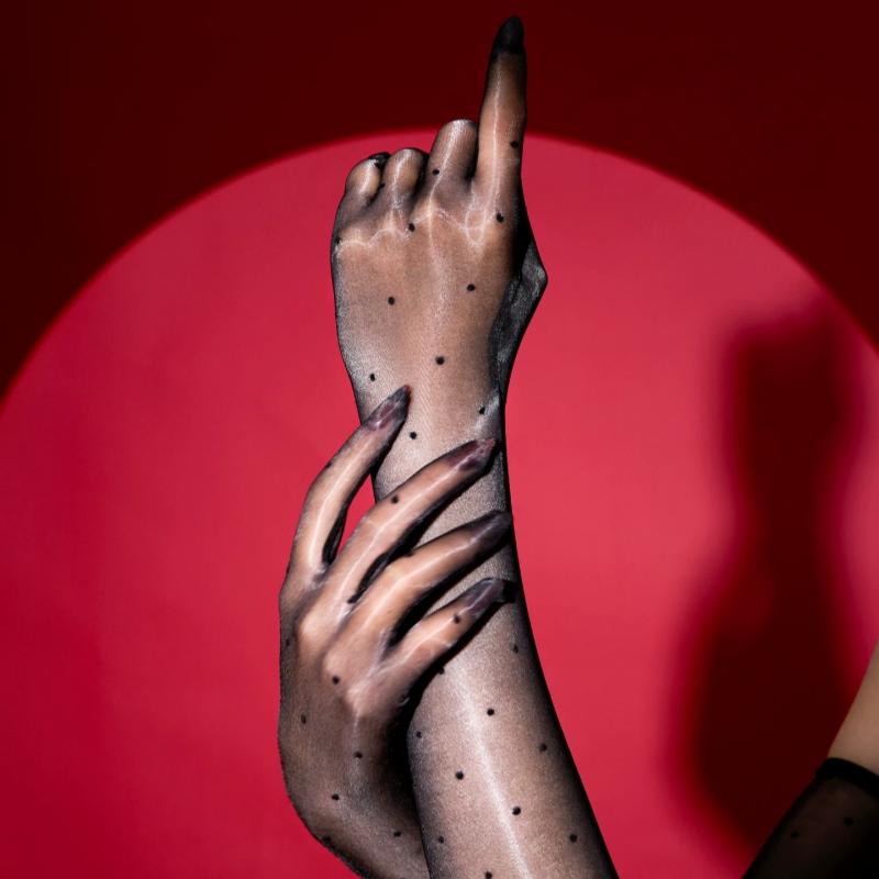 Polka Dots 3D Aurora Oil Shiny Silky Transparent Gloves Women Sexy Five Fingers Elbow Long Gloves For Pole Dance Nightclub Party