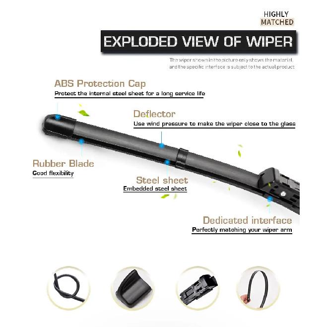 For Hyundai Kona 2017-2023 2018 2019 2020 2021 2022 Wiper Front & Rear Wiper Blades Windshield Windscreen Window 26"+16"+12"