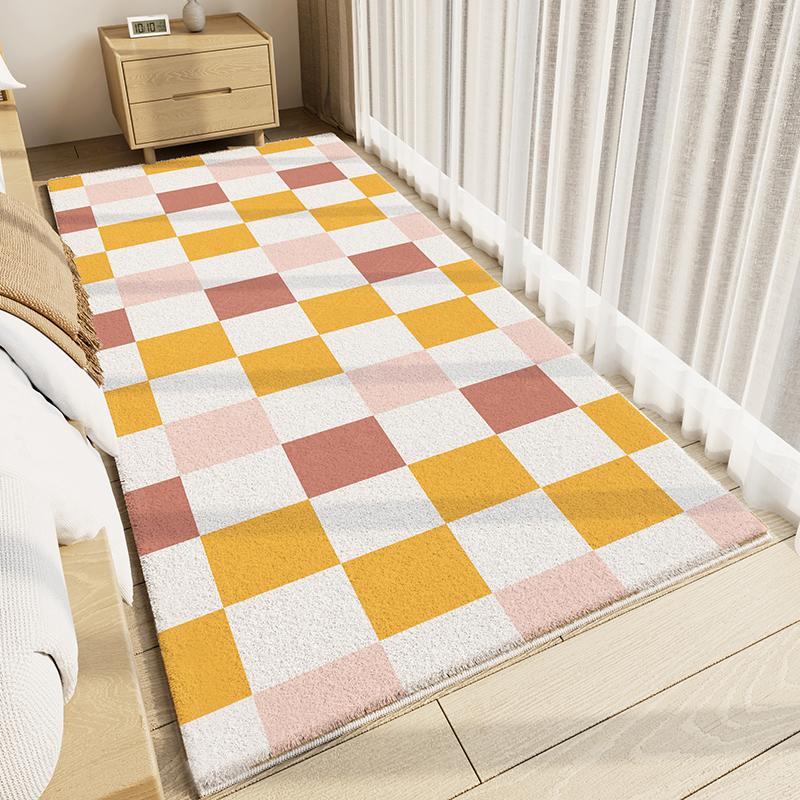 Modern Style Rugs For Bedroom Thicken Plush Living Room Decoration Plaid Carpet Fluffy Sofy Bedside Floor Mat Study Washable Rug