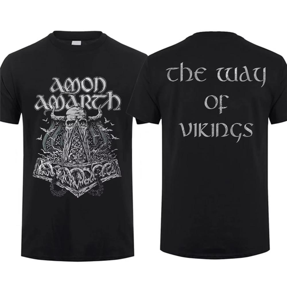 2024 Mode Herr T-shirt Dubbelsidig Amon Vikingahästar Svart Av Amarth Oversized T-shirt Grafik Ungdomskläder Streetwear S-3XL