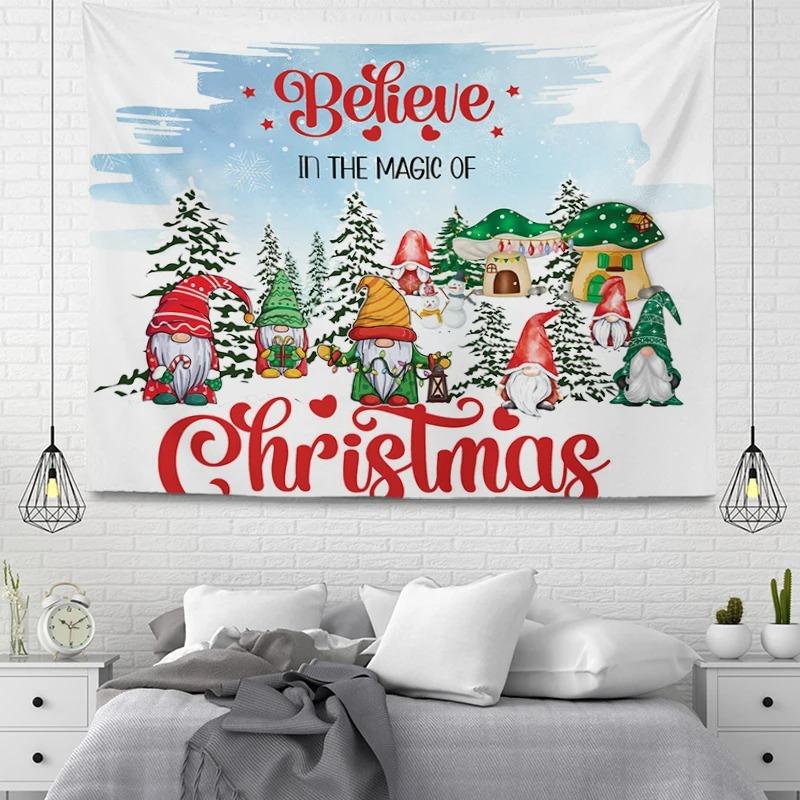 Tapiz con Patrón de Papá Noel de Dibujos Animados Decoración de Pared para Hogar Dormitorio Sala de Estar Tapiz con Tema Navideño