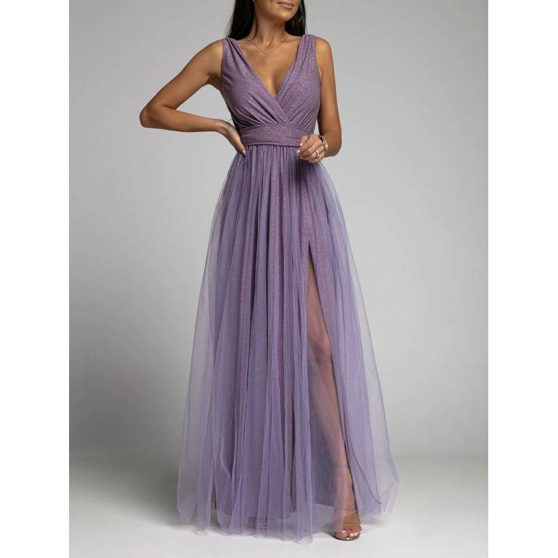 European and American Sexy V-neck Waist Hugging Slimming Split High-End Dress Women's Sexy Party Dress