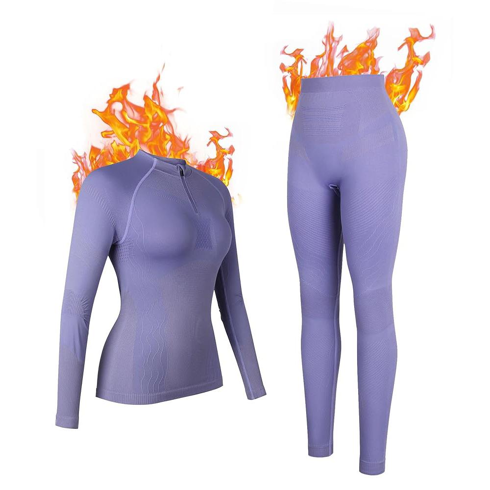 CHARMLEAKS Quarter Zip Thermal Underwear Set for Women Long Sleeve Ski Base Layers for Women for Cold Weather