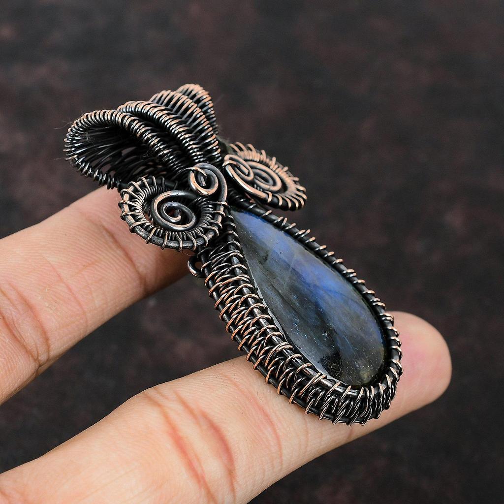 Labradorite Pendant Copper Wire Wrapped Pendant Handmade Pendant Labradorite Gemstone Jewelry Gift For Her Copper Jewelry Birthstone Pendant