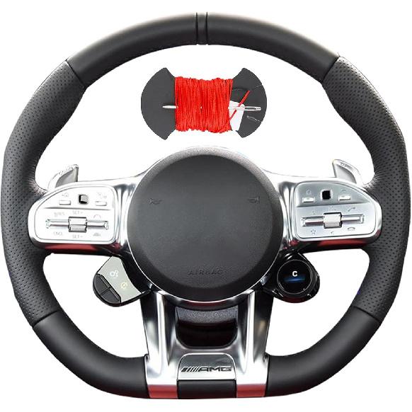 Car Steering Wheel Cover Microfiber Leather Stitch Wheel Wrap Fit for Mercedes Benz AMG C43 E53 S63 GLE G63,Black