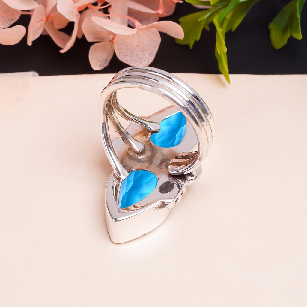 Swiss London Blue Topaz Gemstone 925 Sterling Silver Ring V9363, Blue Ring, Pear Ring, Valentin's Day Gift, Gift For Her, Birthday Gift, Handmade Jewe