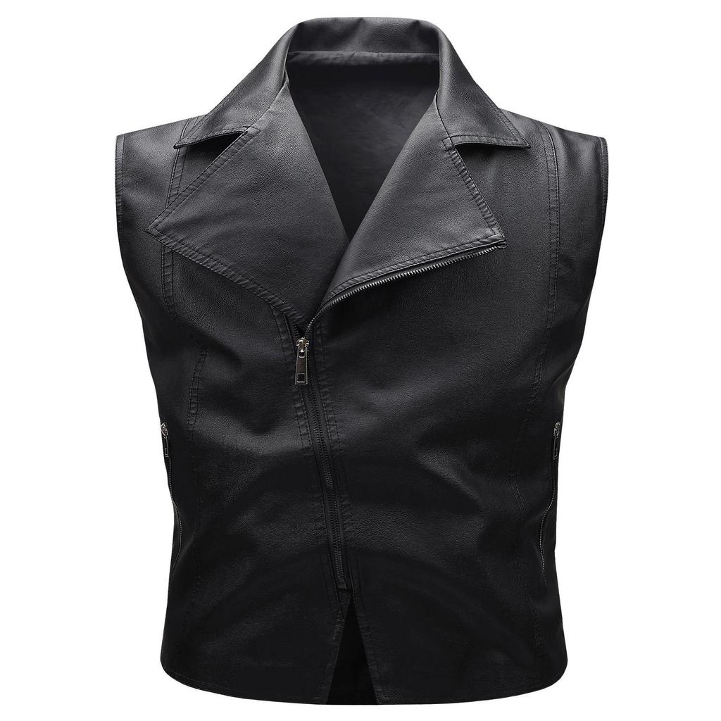 Outstanding Motorcycle Casual Leather Vest with Zipper and Button - P75