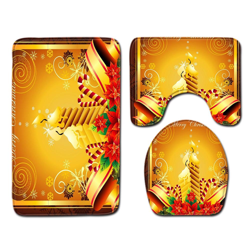 Christmas Shower Curtain Floor Mat Combination Four-Piece Set Bathroom Toilet Carpet Shower Room Mat Foot Mat