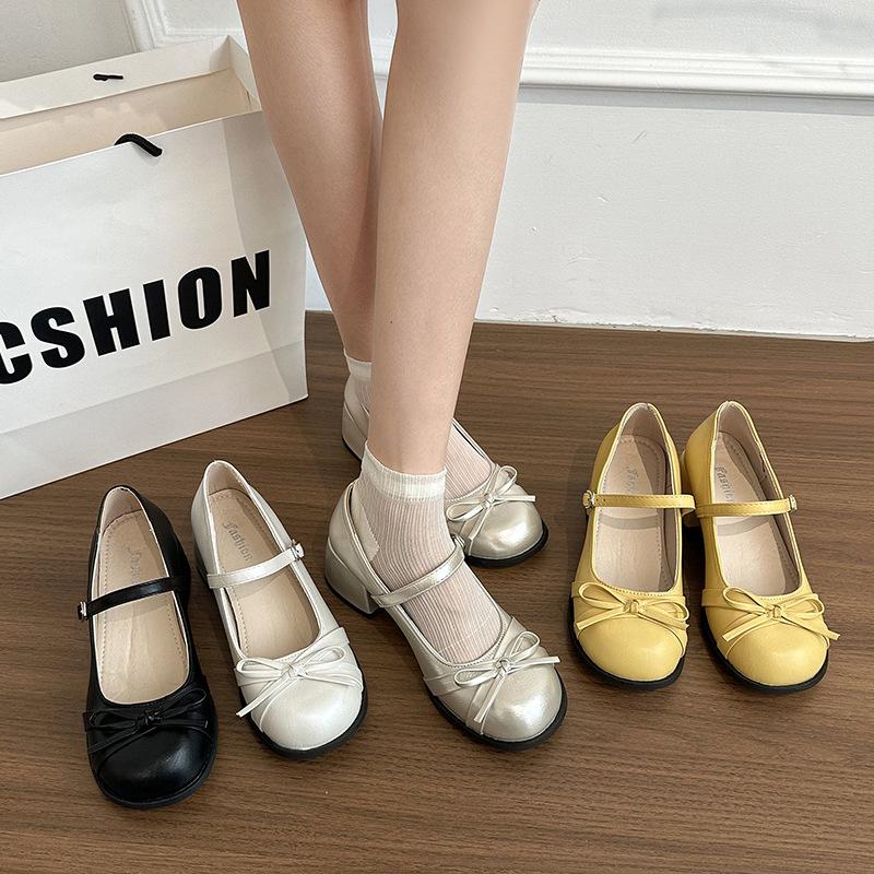 French Retro One-word Buckle Bow Mary Jane Shoes Women's 2025 Summer New Fashion Versatile Single Shoes Small Leather Shoes