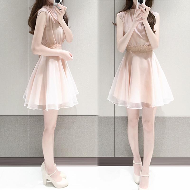 Robe Midi Chiffon Style Coréen Fausse Deux Pièces Été 2026 pour Femmes