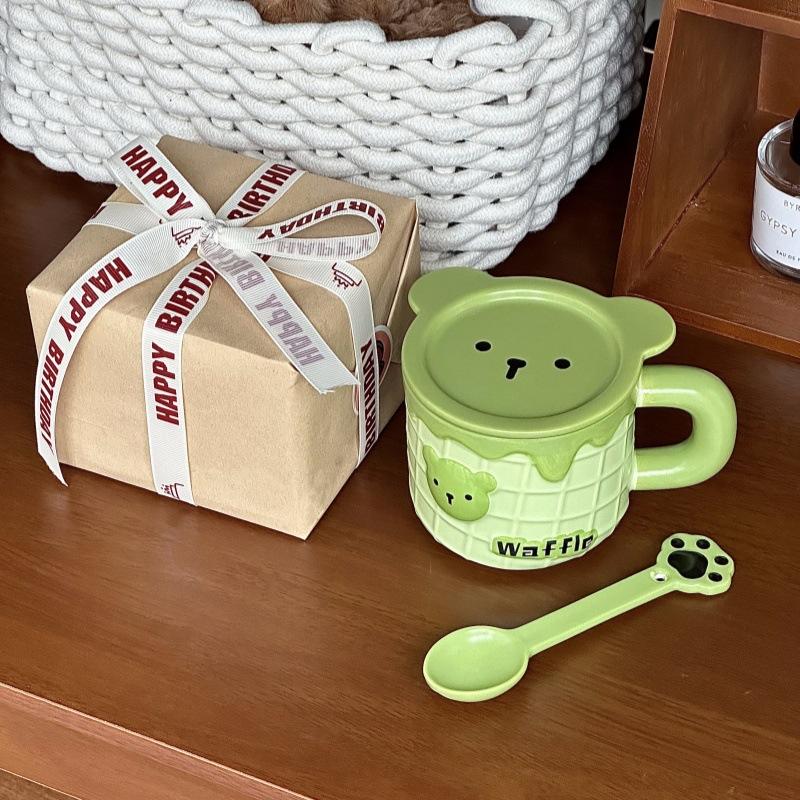 Cute Little Bear Waffles Ceramic Mug Gift Box for Girls Birthday Gifts for Best Friend Practical Souvenirs