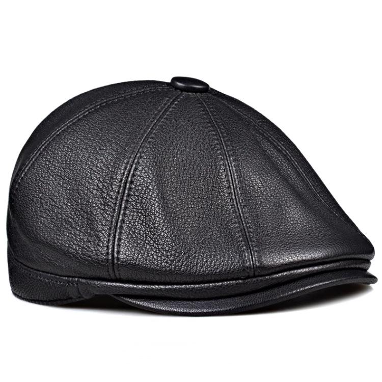 Genuine Leather Sheepskin Newsboy Cap for Men: Stylish Autumn/Winter Beret