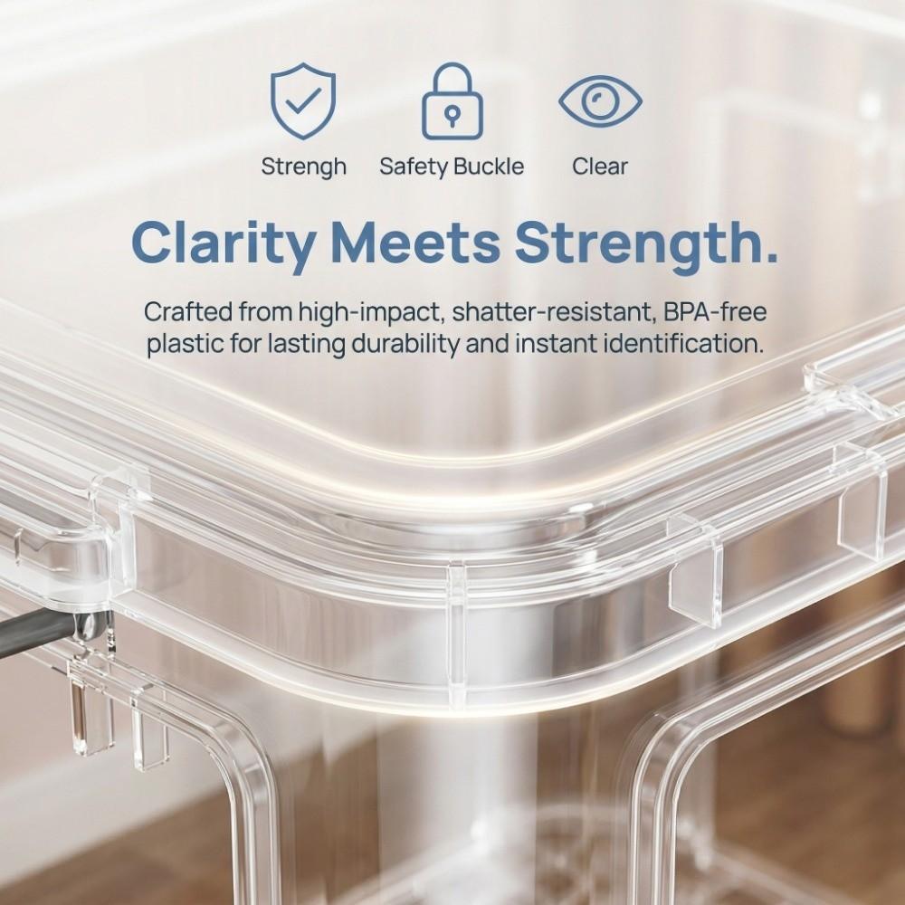 Durable Transparent Storage Bins With Lids Heavy-Duty See-Through Containers Pull Handles BPA-Free Stackable Bins Home Office