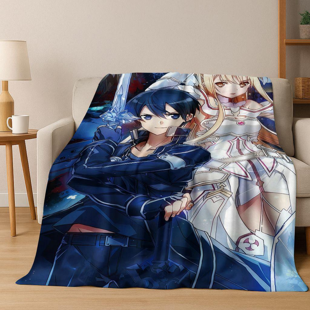 Anime SAO Sword Art Online Cartoon 3D Flannel Blanket,Cozy Soft Throw Blanket for Home Bedroom Bed Sofa Picnic Cover Gift Kids