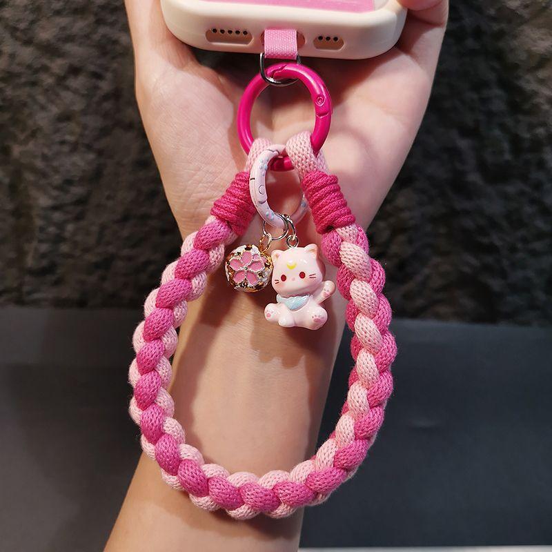 Women S Woven Phone Wrist Strap Cat Charm Anti Lost Lanyard