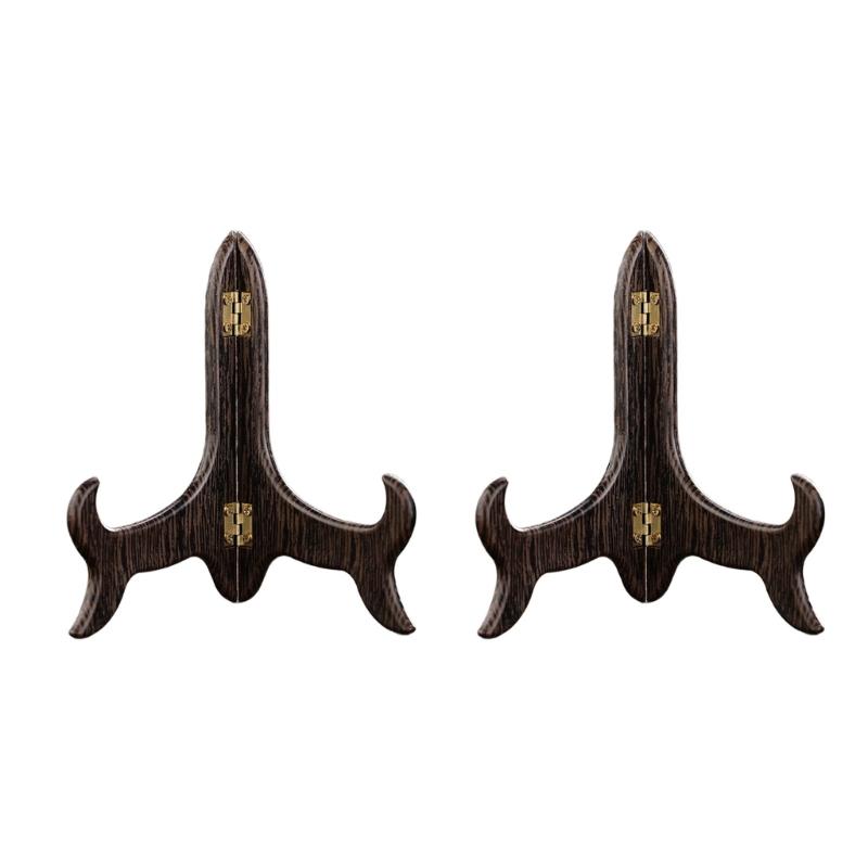 Pack of 2 Sturdy Wooden Tea Holder Racks for Exhibiting Tea Cakes Plate Display Bracket Desktop Dish Holder