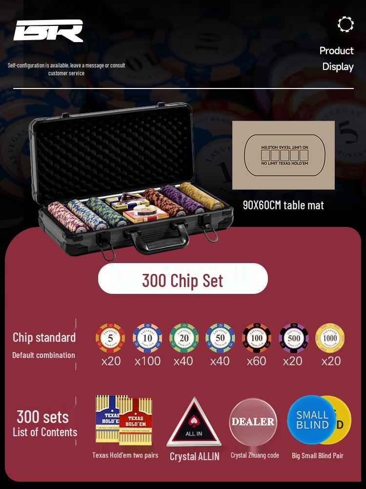 High-End Texas Hold'em Poker Set: Crown Clay Chips, Mahjong Cards, Aluminum Case, Poker Table Cloth