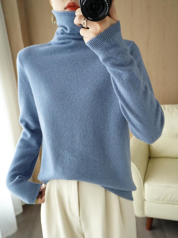 Women's 100% Wool High Collar Knit Sweater - Autumn/Winter 2025, Soft, Comfortable, Versatile Slimming Base Layer