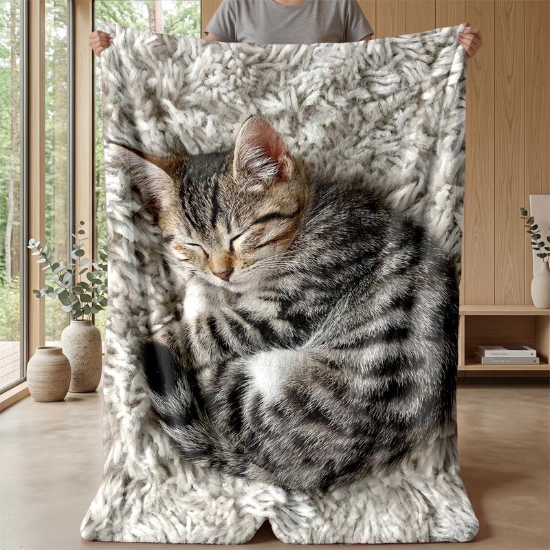 Sleeping Kitten Under Stars Theme blanket Lightweight Warm Flannel Blanket Decorative Throw Blanket for Home Decoration