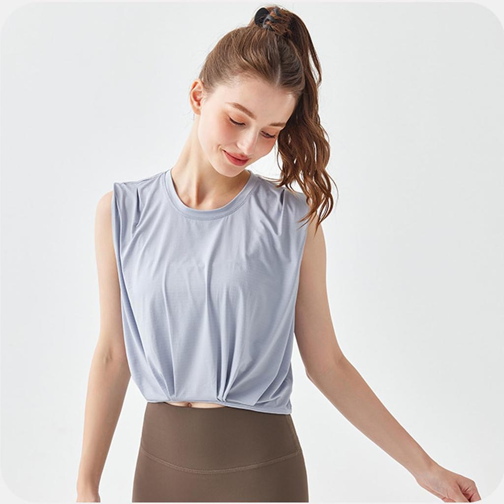 Yuoku Short Sleeved Tank Top with Striped Perfect for and Gym Features a and Stretch Perfect for A02 Women's Print, See-Through Design, Yoga, Pilates,
