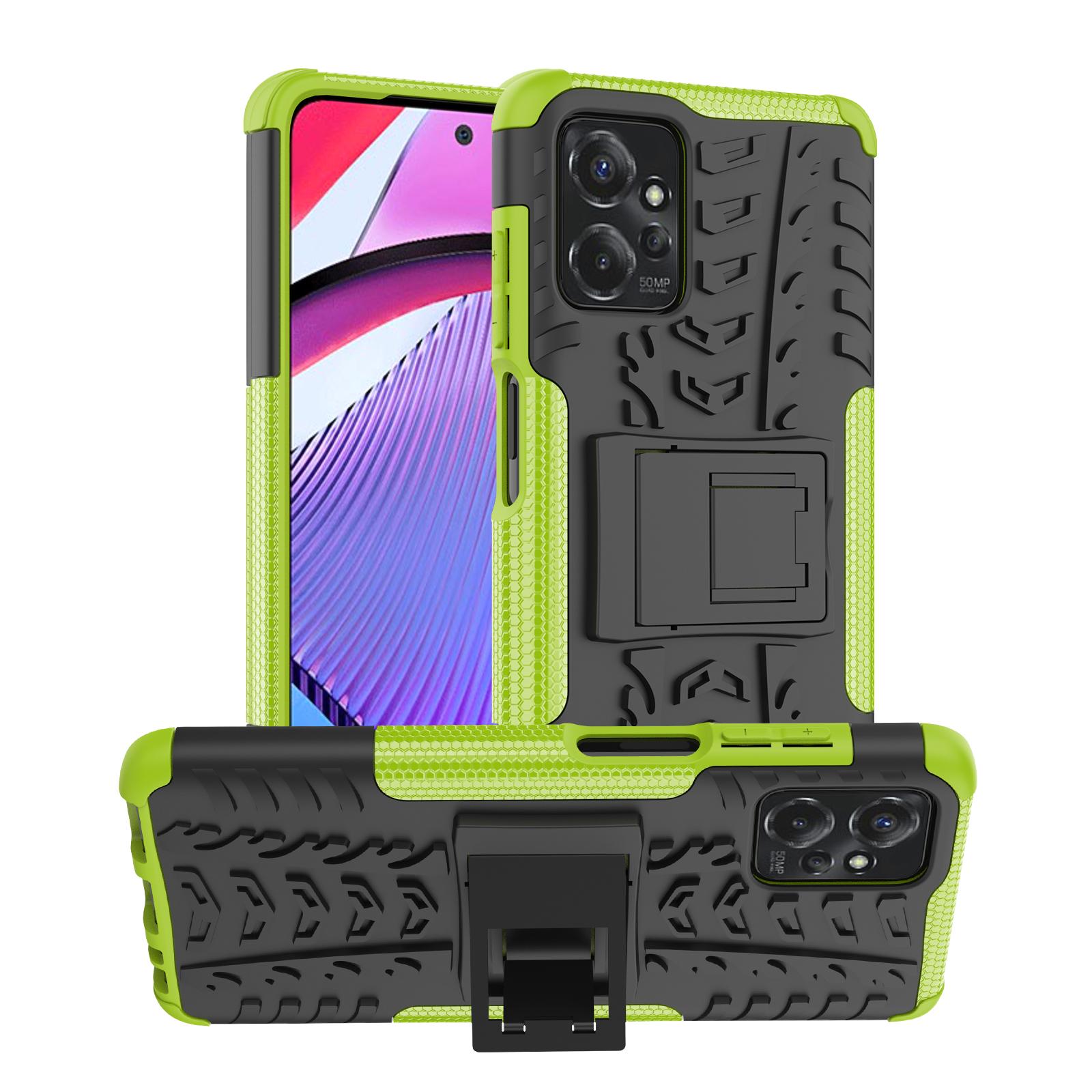 

For Motorola Moto G Power 5G PC+TPU Kickstand Cover Tyre Pattern Anti-slip Phone Case Green