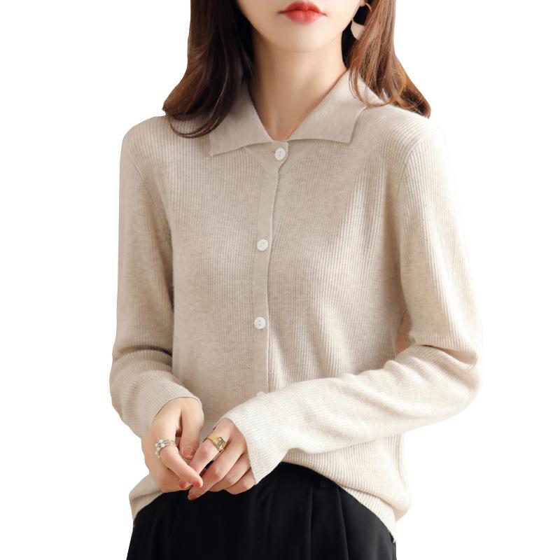 Women's Fine Spun Wool Cardigan Sweater Coat - Short Lapel Style, Autumn 2023 Knitwear