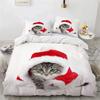Luxury New 3D Print Cat Merry Christmas Santa Claus Bedding Set Double Twin King Duvet Cover Pillowcase Boys Adults Bedroom