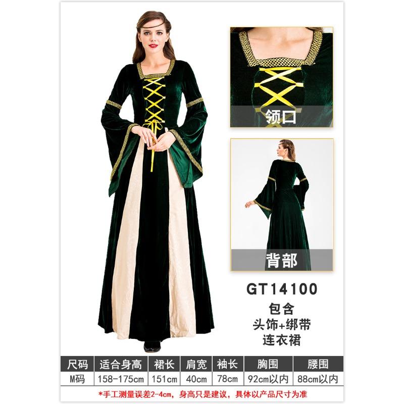 Vintage Halloween Christmas Court Costume Adult Female Golden Velvet Dress Gorgeous Noble Strap Dress Dress