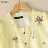ZANZEA Women Casual Square Collar Loose Floral Prin Short Sleeve Blouse