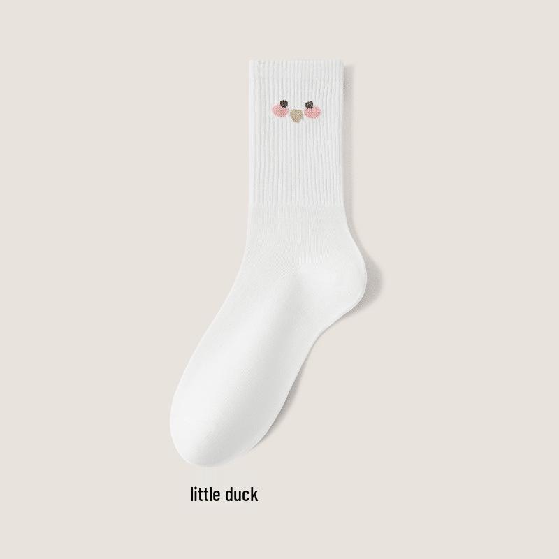 Breathable Cotton Mid-Calf Sports Socks: Spring-Summer Thin, Autumn-Winter Odor-Absorbing, Sweat-Wicking, Embroidered Long White Socks