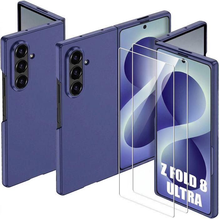Hülle + 2 Gehärtete Gläser für Samsung Galaxy Z Fold 8 Ultra, Blaue Harte Stoßfeste Schutzhülle