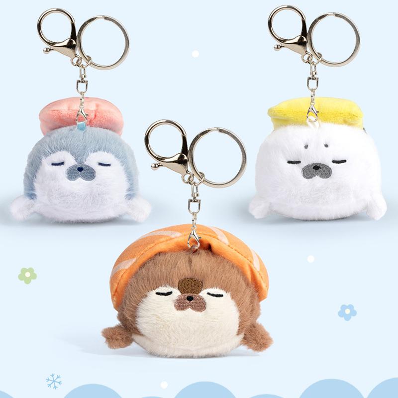 Cute Seals Sea Otter Baby Keychain Plush Seal Figurine Hanging Pendant Keyrings Student Schoolbag Key Chain Pendant Gifts