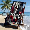 Custom Name Personalized Harley Quinn Joker Print Beach Towel, for Trip Camping Beach Party Home Decor, Birthday Gift for Family & Friends