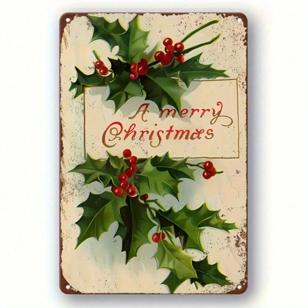 Vintage Christmas Tin Sign 12x8 inch Metal Wall Art for Home Kitchen Bar Garage Decoration Pre-drilled Easy Hang Retro Decor