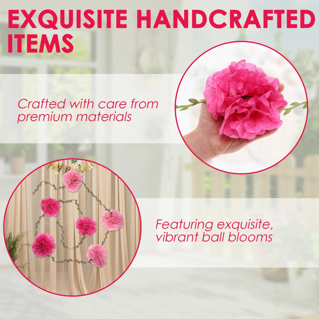 4pcs Paper Flower Garland Lightweight Simulation Pom Leaf Flower Banner for Birthday Wedding Engagement Baby Shower Party Decor