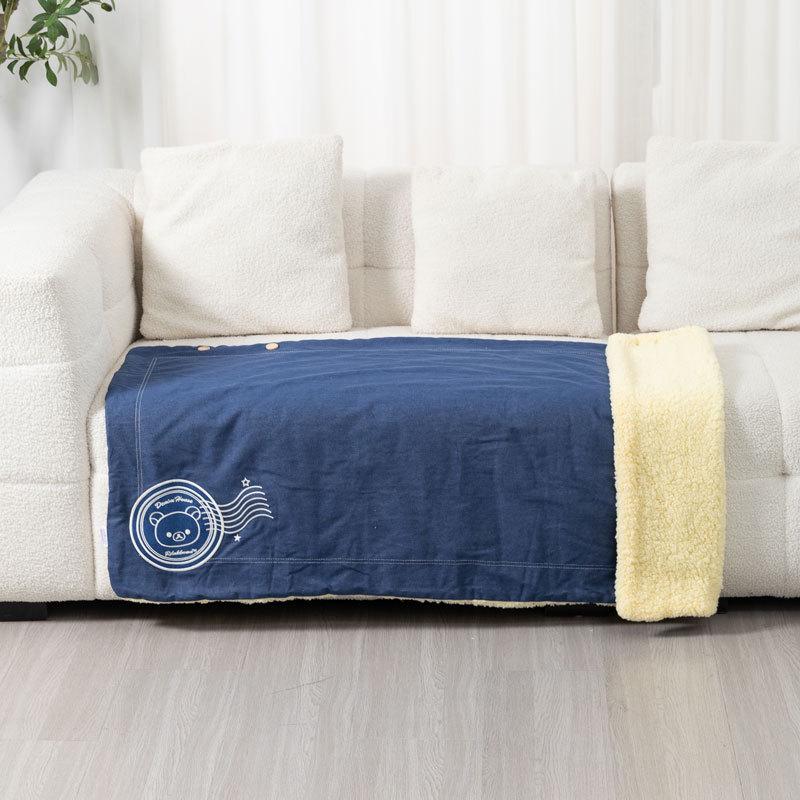 Denim Embroidered Lambswool Double-Layer Blanket/Shawl Shawl Knee Blanket
