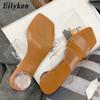 Fashion Eilyken Summer PVC Transparent Women Slipper Designer Crystal Heels Beach Sandals Square Toe Slides Shoes