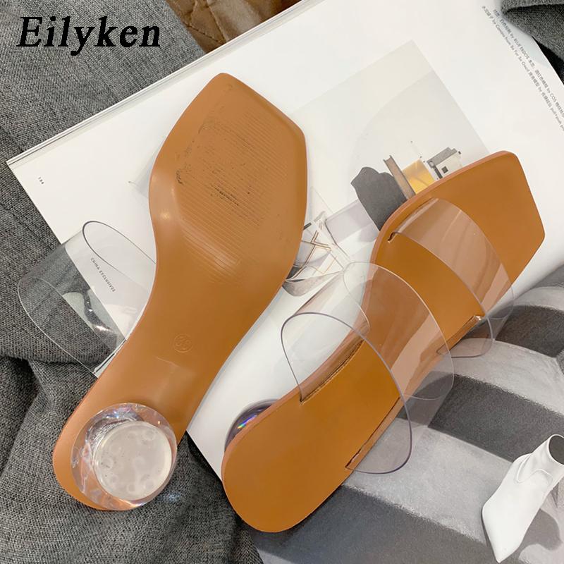 Fashion Eilyken Summer PVC Transparent Women Slipper Designer Crystal Heels Beach Sandals Square Toe Slides Shoes
