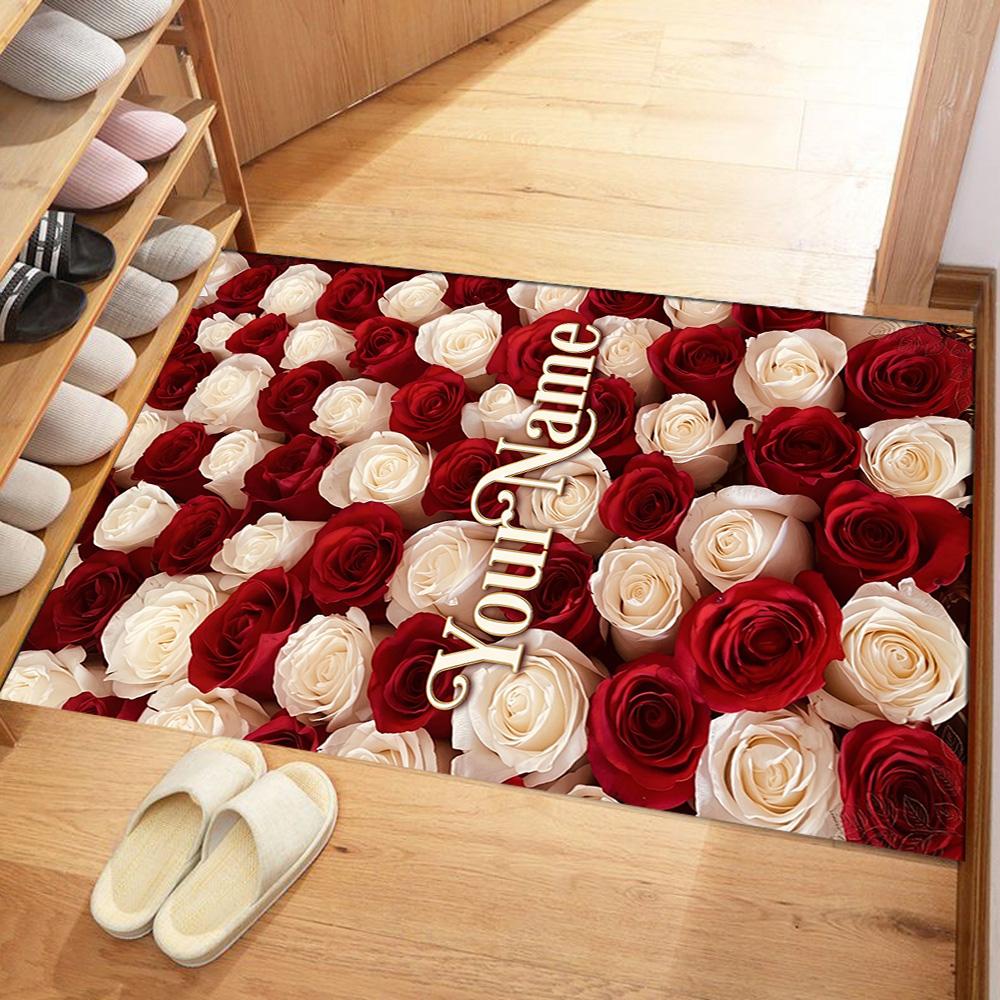 Rose Customize Text Floor Rug Office Rug Suitable for Hallway Kitchen Outdoor Game Room Anti-slip Rug Office Home Decor Best for Christmas