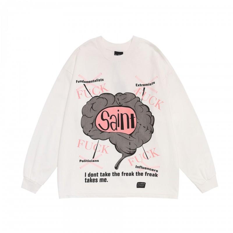 Mens Oversized Retro Streetwear Long Sleeve Tee With Vintage Print Cotton Loose Fit Casual Top