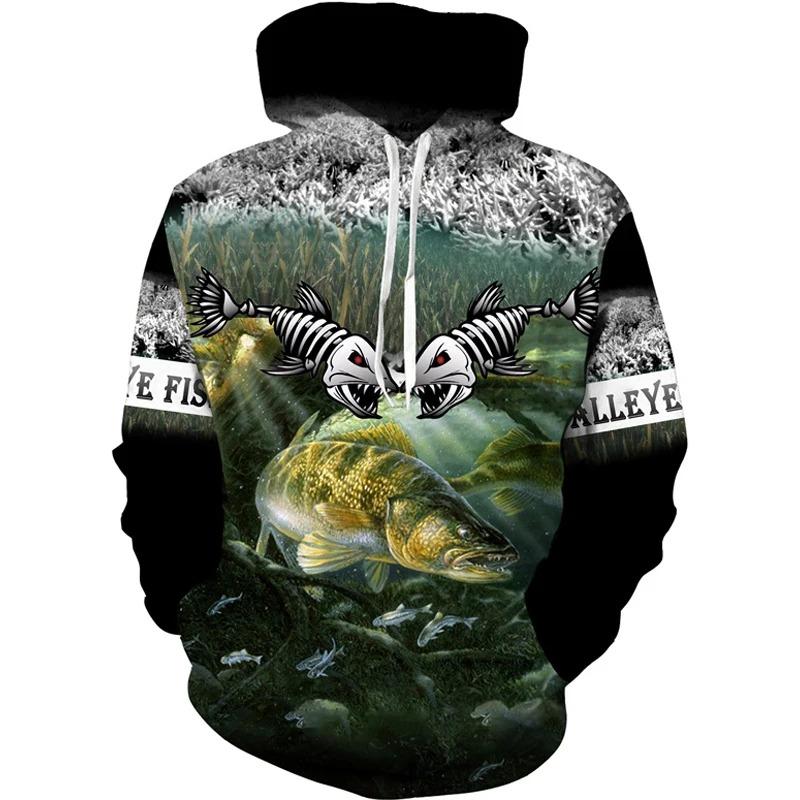 New 3D Printing Carp Fishing Men's Hoodie Fashion Outdoor Camping Pullover Clothing Wild Enthusiast Hooded Sweatshirt