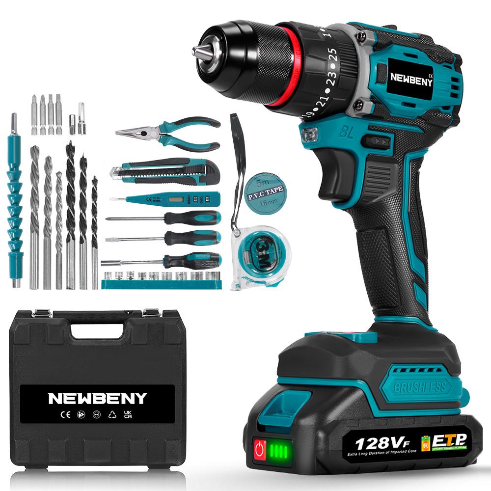Newbeny 80NM Brushless Electric Drill 3 IN 1 Cordless Impact Drill Electric Screwdriver Power Tools For 18V Battery