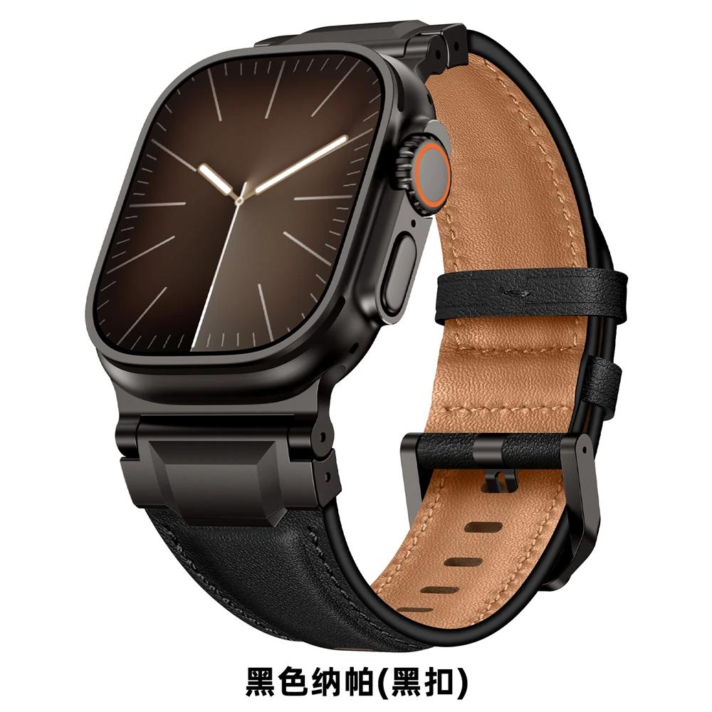 

Genuine Leather bands For Apple watch ultra 3 2 49mm 44mm 45mm 46mm NEW Mecha Design bracelet iWatch series 11 10 9 8 7 6 5 SE 44mm 45mm 49mm